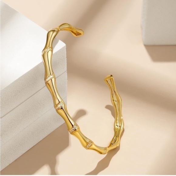 Gold 14k Gold Plated Bamboo Cuff Bracelet - Picture 1 of 3